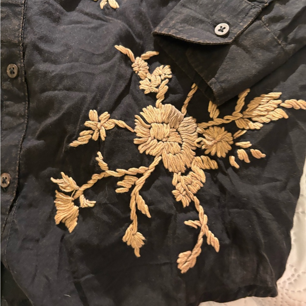 Black Embroidered Button-Up Shirt - - Picture 3 of 9